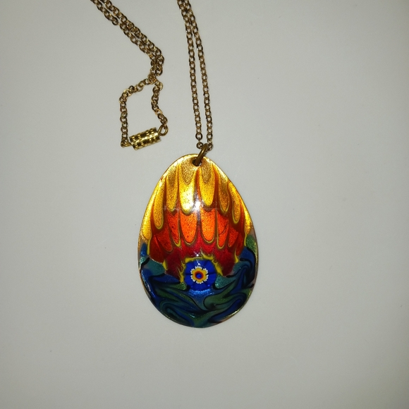 Fused Glass Art Glass Pendant Dichroic 16" Necklace - Picture 10 of 16